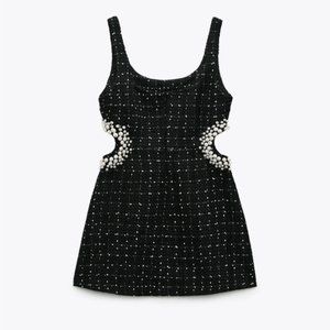 Zara Textured Weave Dress with Faux Pearls